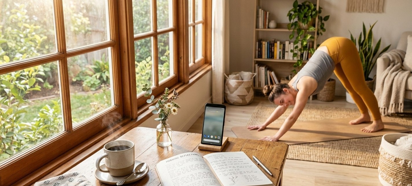 Person practicing the 7 simple morning routine habits for positive start of the day